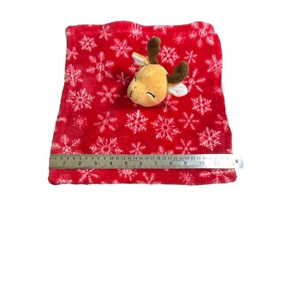 Reindeer Lovey Security Blanket Red Snowflakes Christmas HB 12"x 13" Minky - Picture 2 of 7